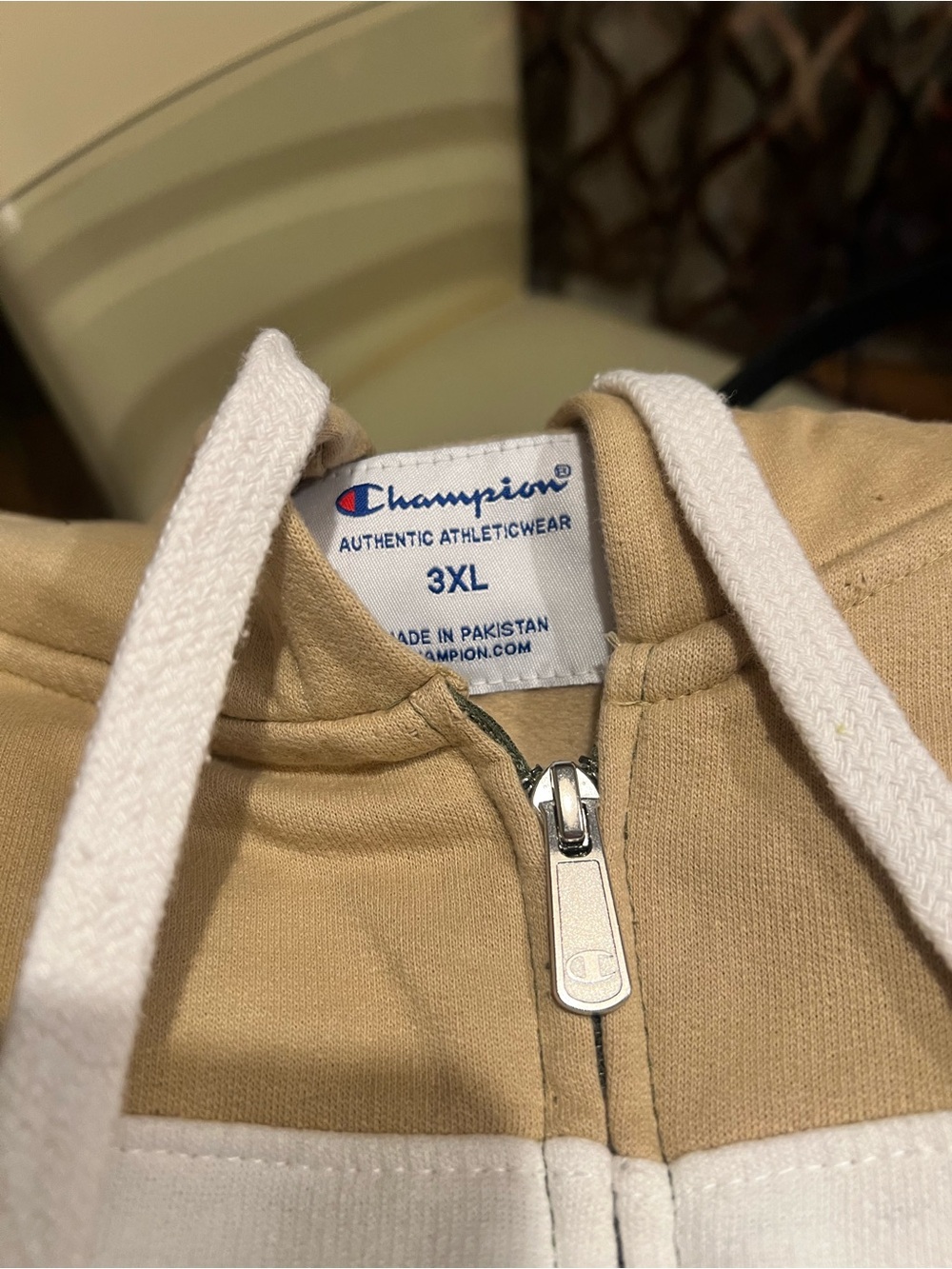 Men's Champion Two-Tone Zip Hoodie — Tan & White - Picture 3 of 5